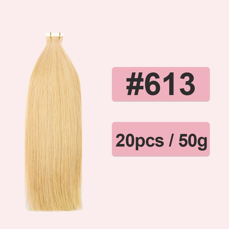 Human hair extensions styled in film hair wig fashion, seamlessly integrated for a natural look